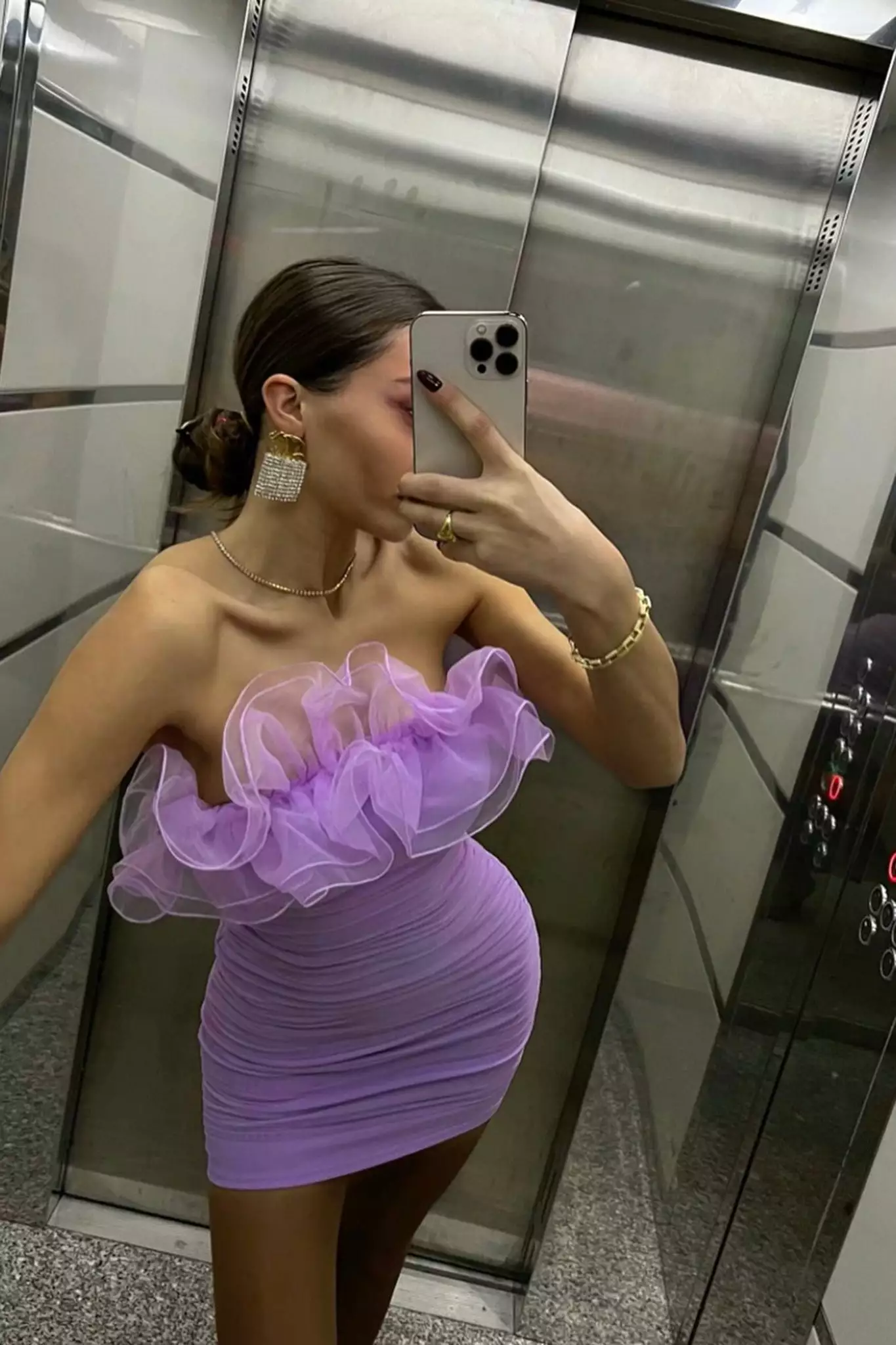 Selfie Leslie Marietha Organza Frill Neckline Dress Lilac - Image 2