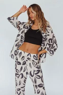 INDIKAH Just A Hunch Button Shirt Leaf Print Beige