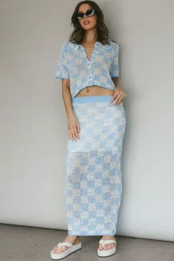 Indi Luxe Byron Bay Crochet Maxi Skirt Blue