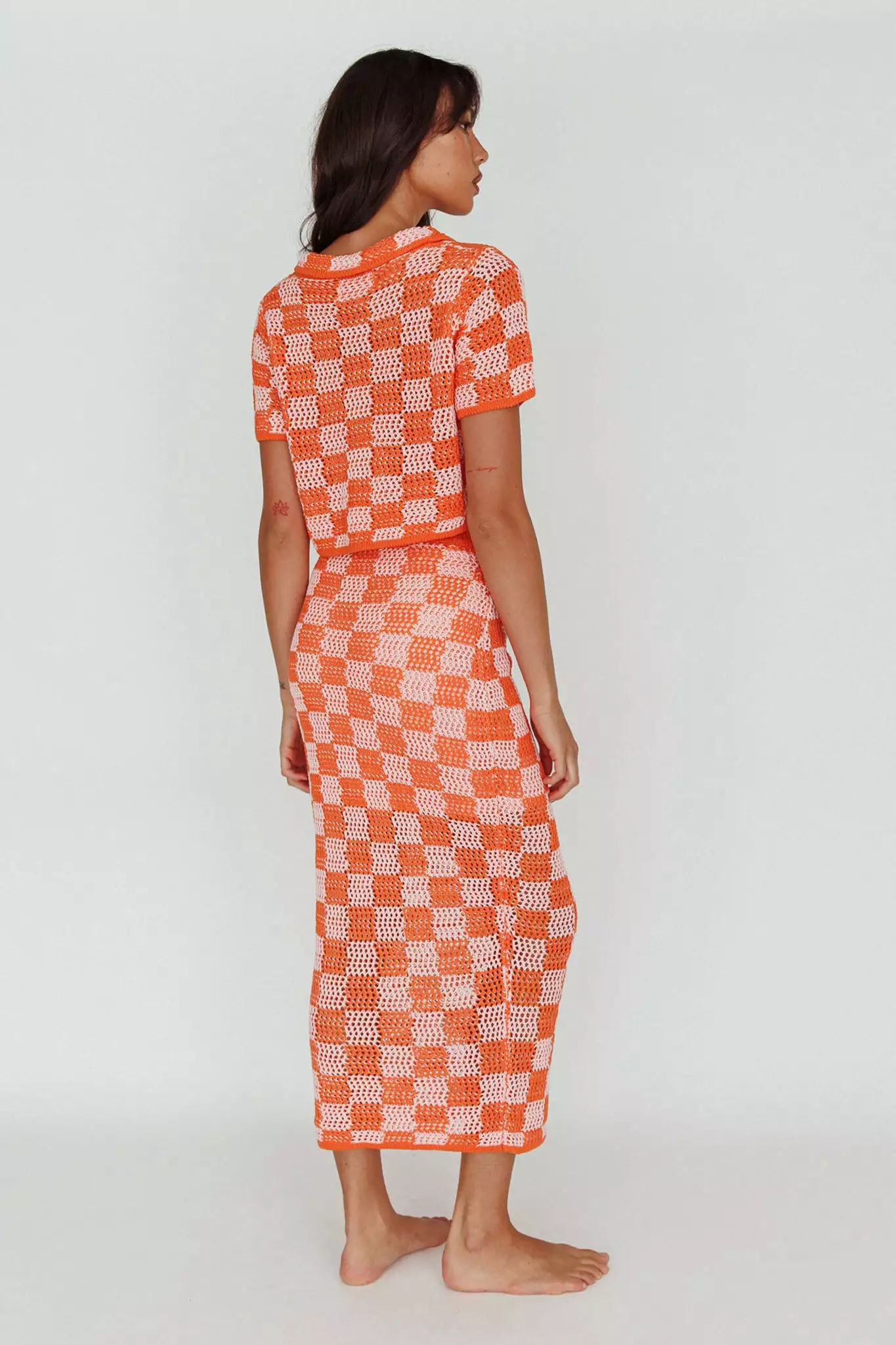 Byron Bay Crochet Buttoned Top Sunset - Image 3