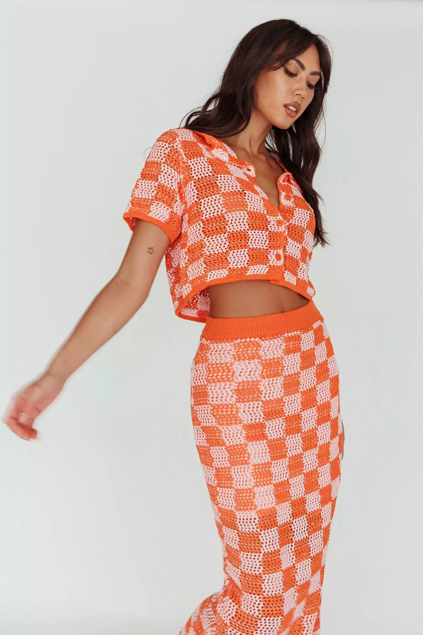 Byron Bay Crochet Buttoned Top Sunset - Image 5