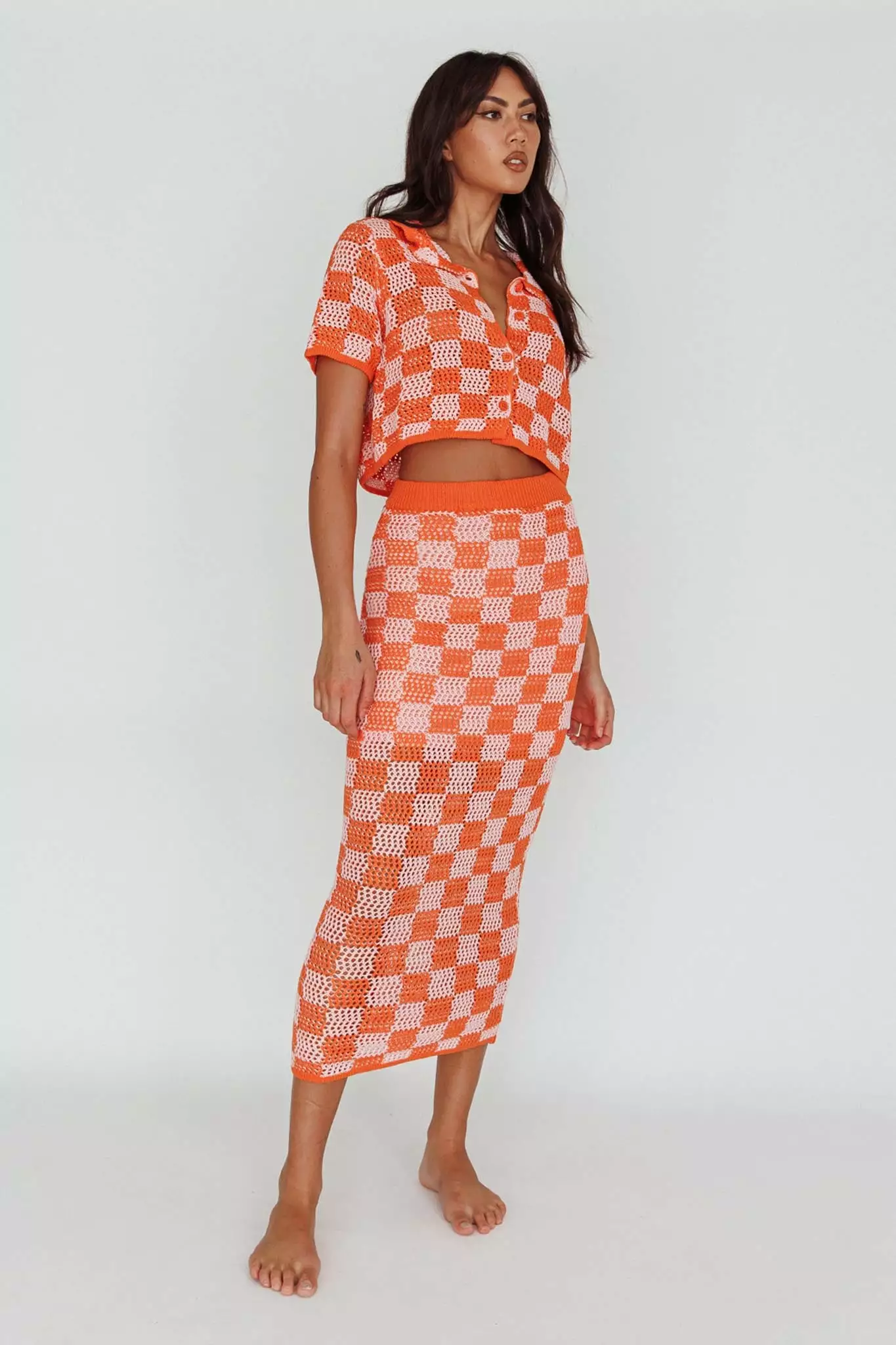 Byron Bay Crochet Buttoned Top Sunset - Image 6