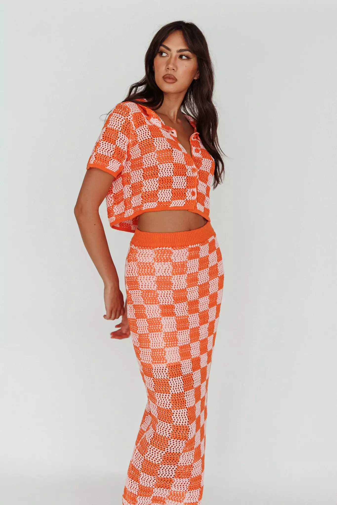 Byron Bay Crochet Buttoned Top Sunset - Image 7