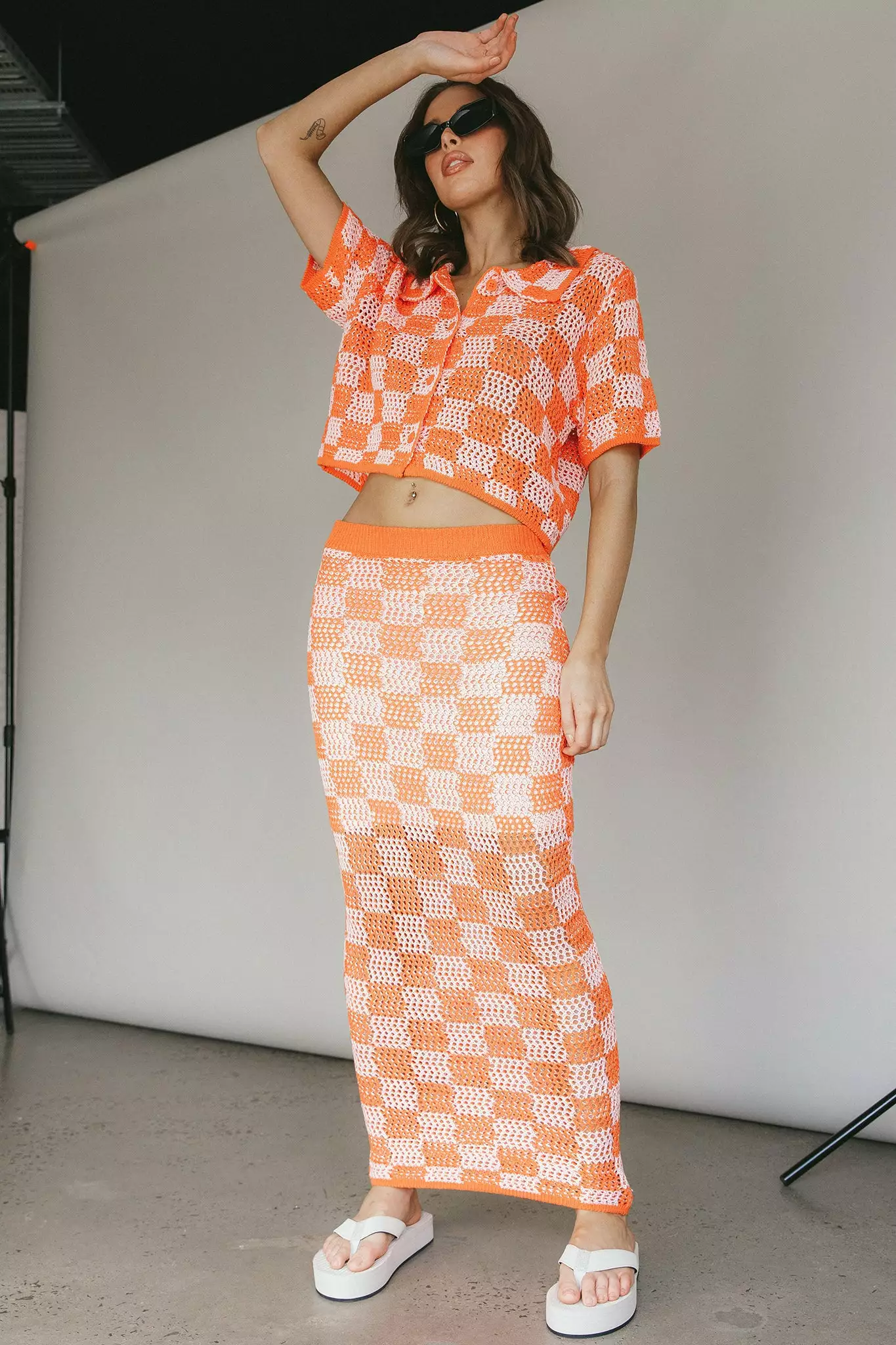 Byron Bay Crochet Buttoned Top Sunset - Image 10