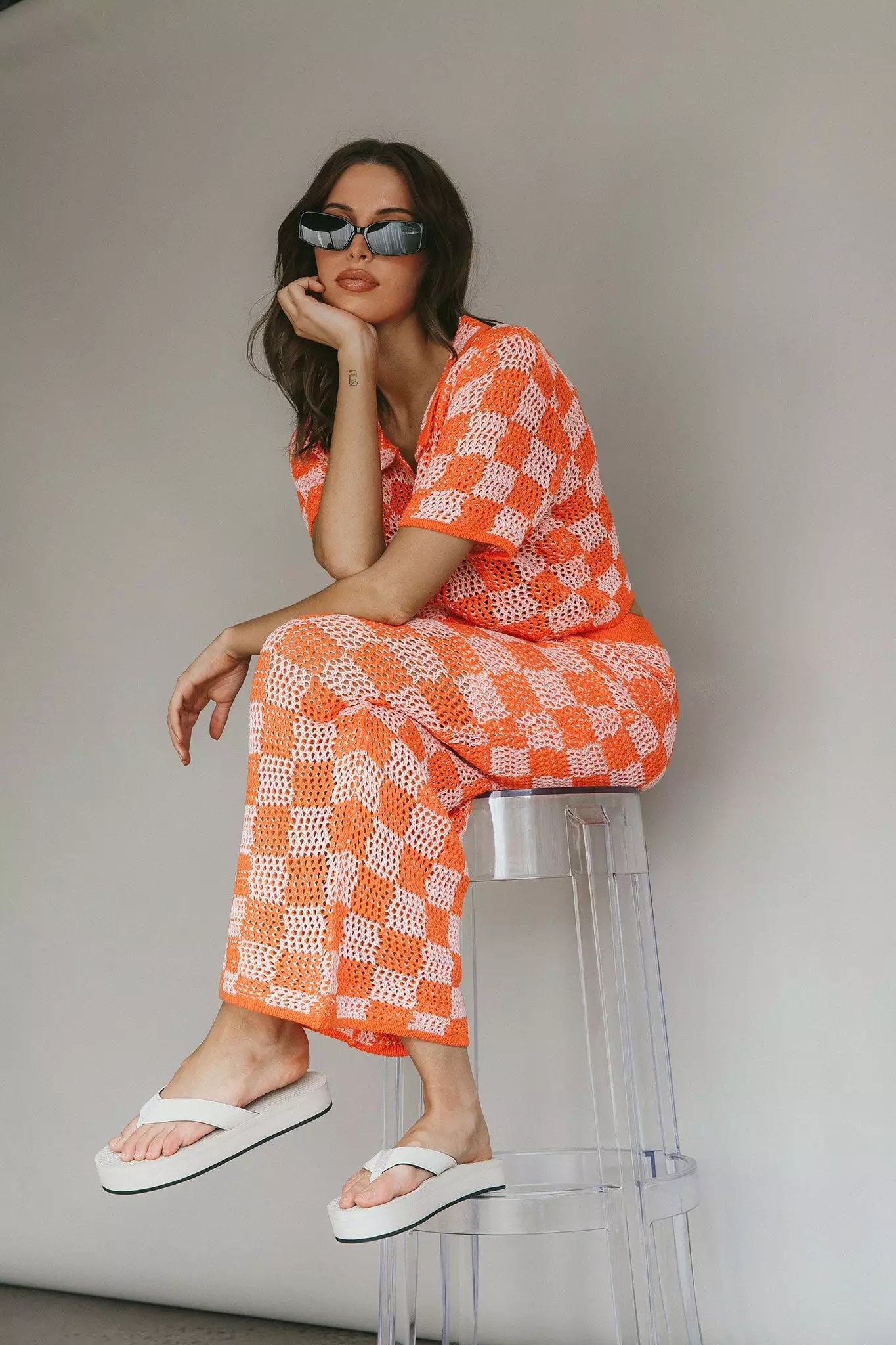 Byron Bay Crochet Buttoned Top Sunset - Image 11