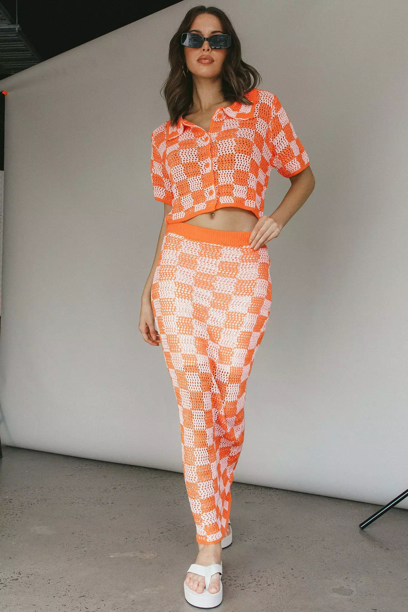 Byron Bay Crochet Buttoned Top Sunset - Image 13