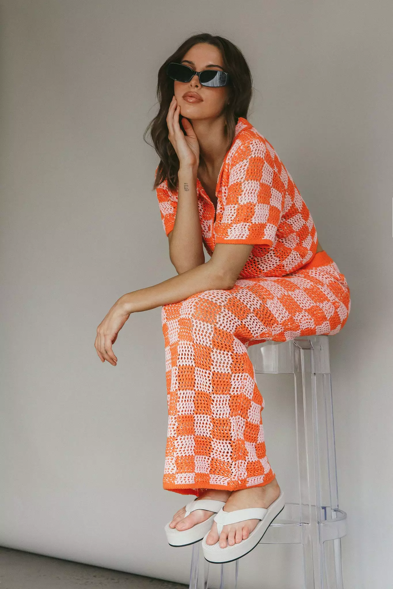 Byron Bay Crochet Buttoned Top Sunset - Image 14