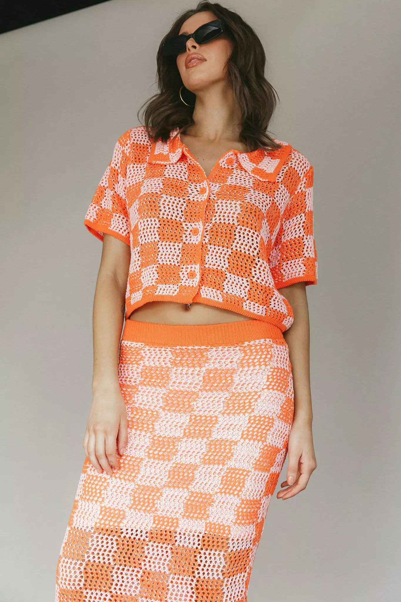 Byron Bay Crochet Buttoned Top Sunset - Image 15