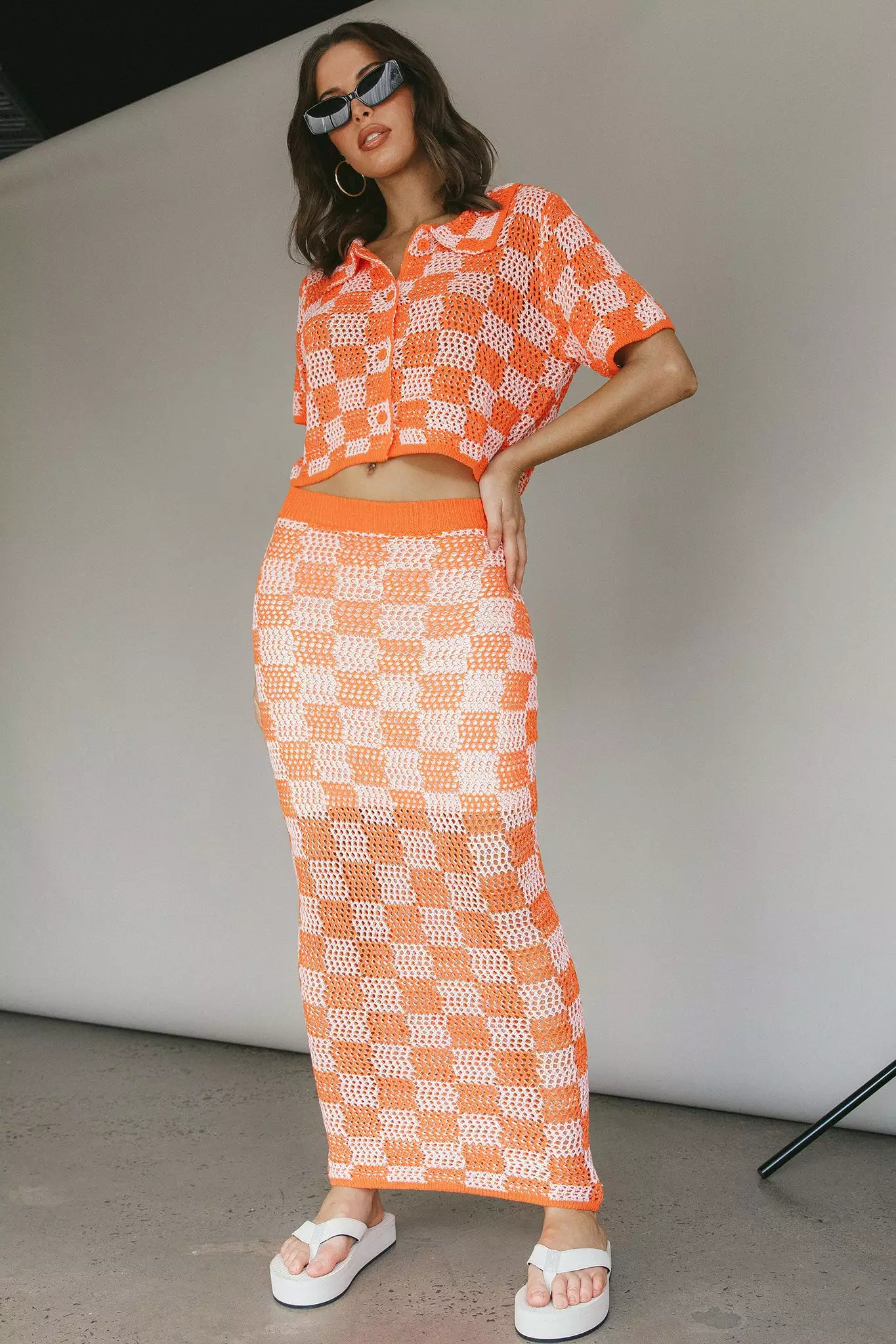 Byron Bay Crochet Buttoned Top Sunset - Image 16