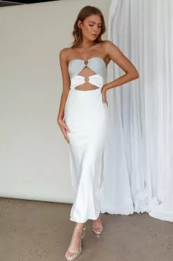 Saints + Secrets L'Amore Cut-Out Bodice Midi Dress Silver/White