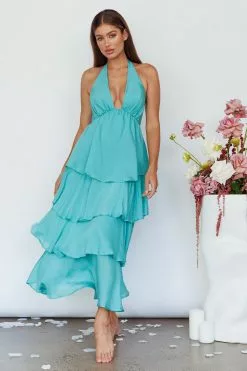 INDIKAH Catalina Tiered Ruffle Maxi Dress Mint