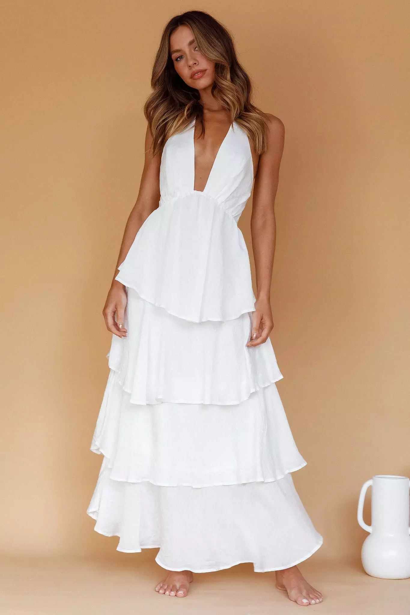 INDIKAH Catalina Tiered Ruffle Maxi Dress White - Image 2
