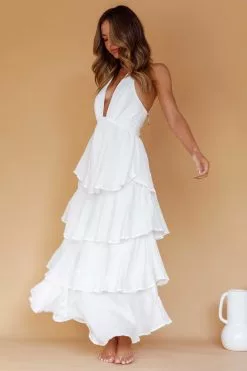 INDIKAH Catalina Tiered Ruffle Maxi Dress White