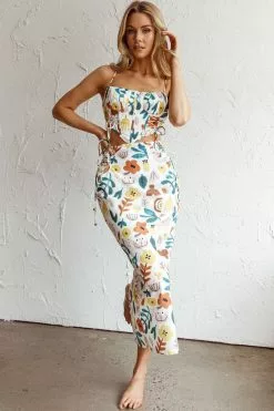 Here Comes The Sun Graziella Lace Up Midi Skirt White Base