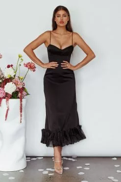 Angel Biba Buona Sera Hem Decoration Midi Dress Black