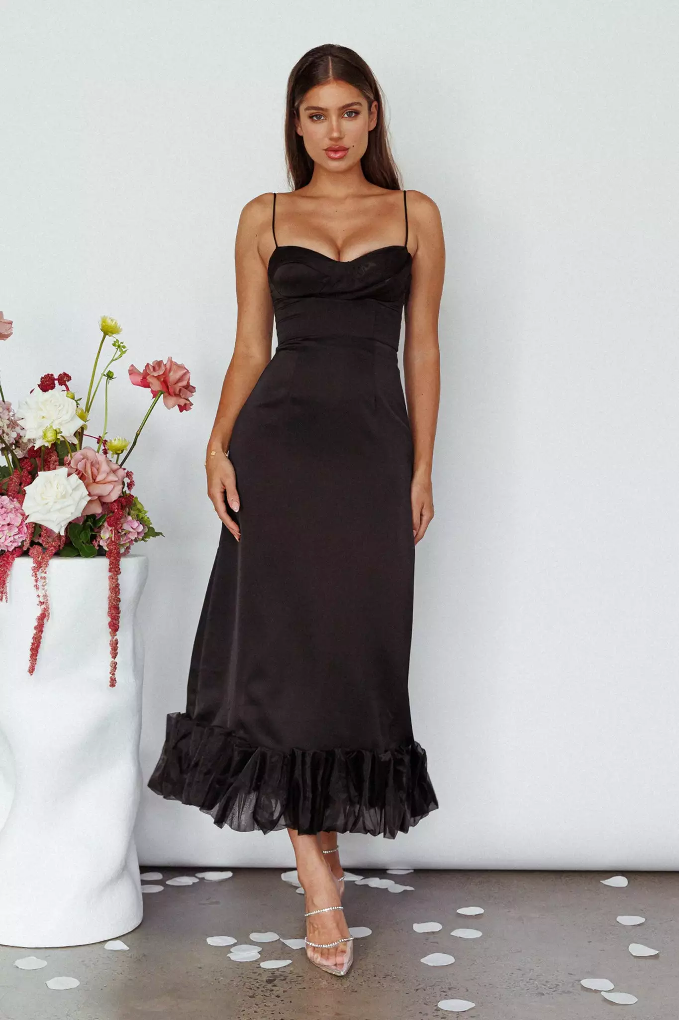 Angel Biba Buona Sera Hem Decoration Midi Dress Black - Image 7