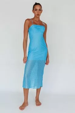 Indi Luxe Lazy Daisy Flower Strap Midi Dress Blue