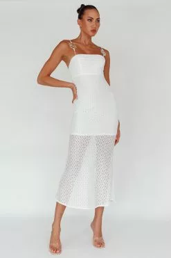 Indi Luxe Lazy Daisy Flower Strap Midi Dress White