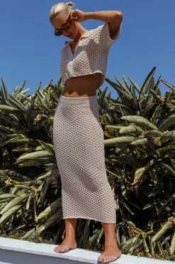 INDIKAH Summer Sunset Crochet Maxi Skirt Oat