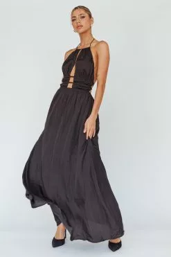 Saints + Secrets Cyndi Open Back Halterneck Maxi Dress Black