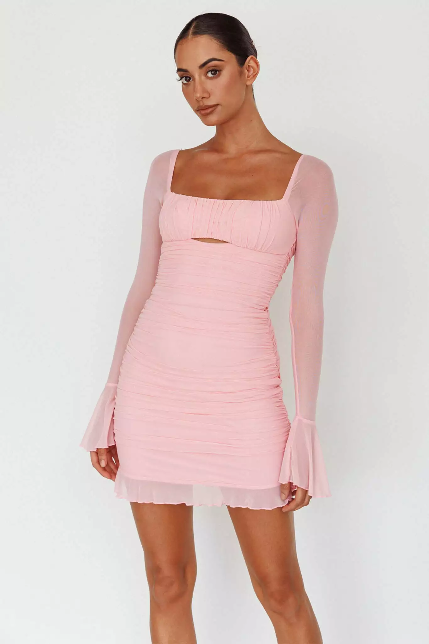 Angel Biba In Bloom Flared Cuff Mini Dress Pink - Image 6