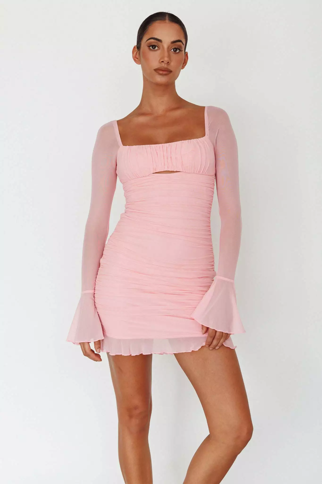 Angel Biba In Bloom Flared Cuff Mini Dress Pink - Image 7