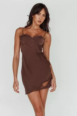 Angel Biba Sweet Talker Lace Trim Mini Dress Chocolate