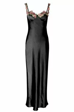 Angel Biba Rose Garden Floral Applique Midi Dress Black