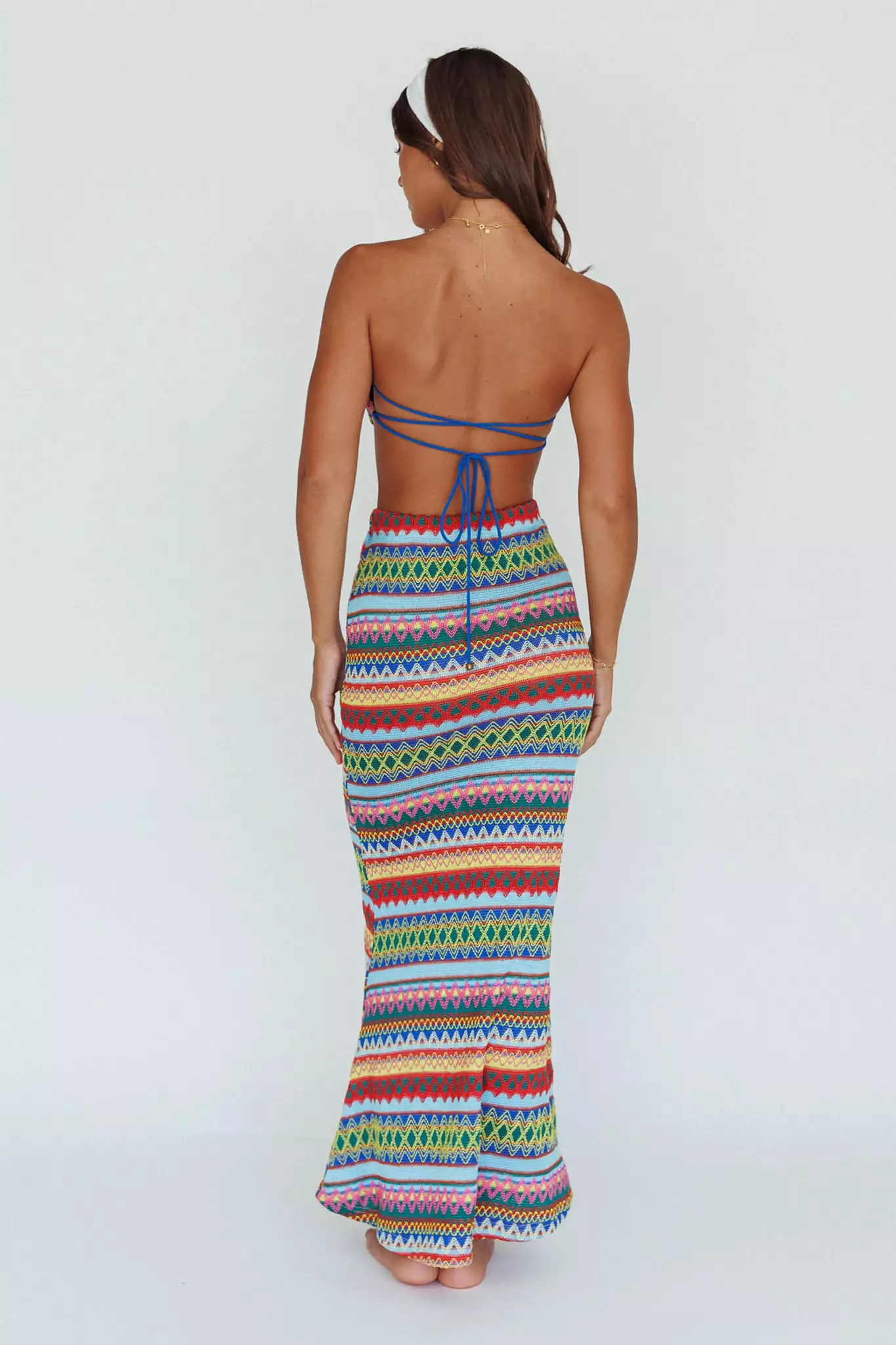 Indi Luxe Tulum Tied Back Crop Top Blue Multi - Image 2