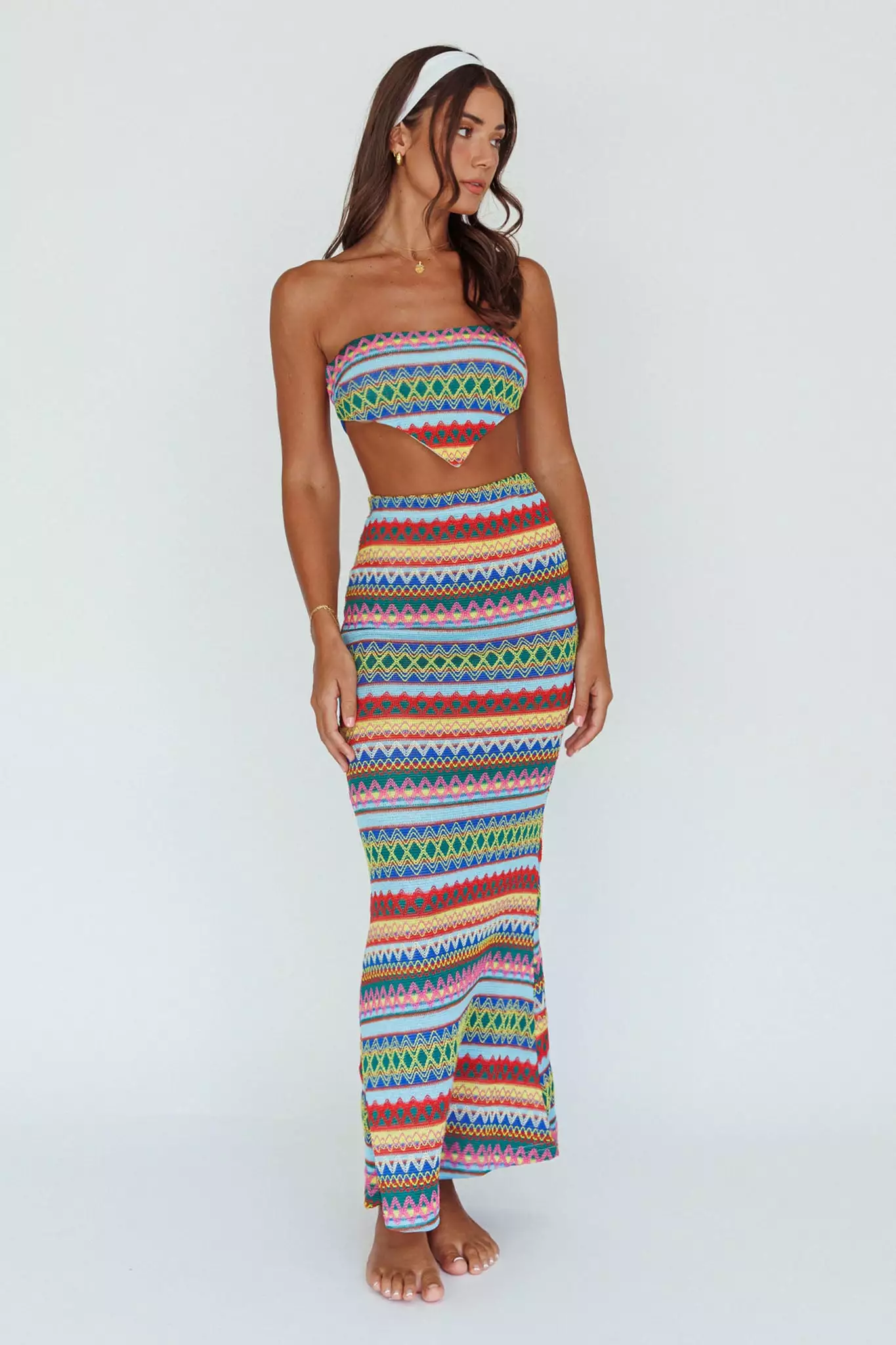 Indi Luxe Tulum Tied Back Crop Top Blue Multi - Image 6