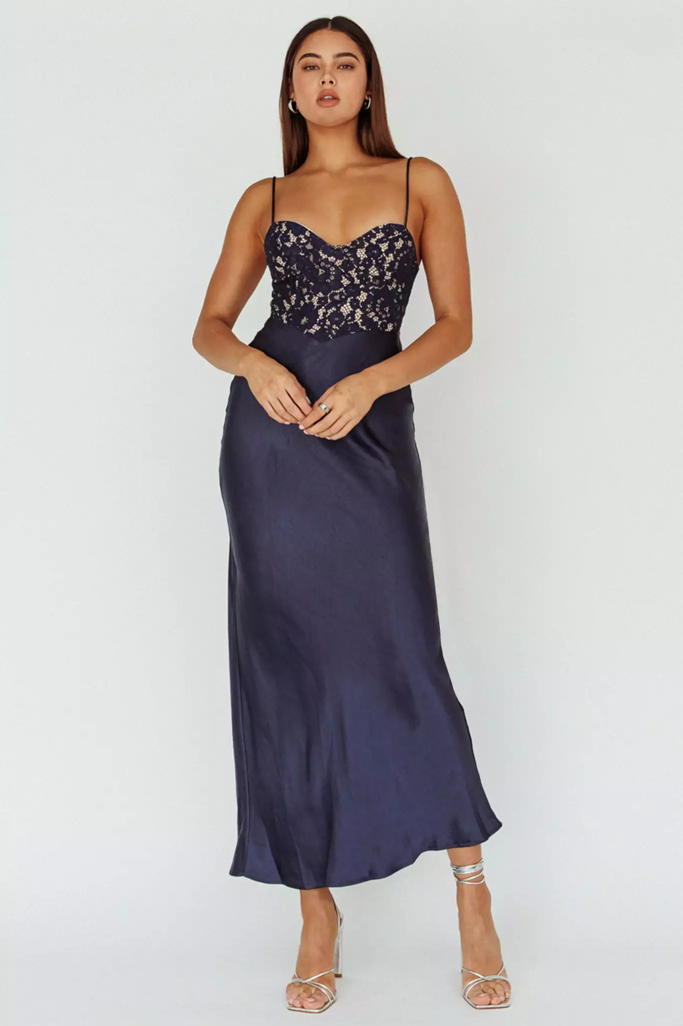 Here Comes The Sun Evening Star Lace Bodice Maxi Dress Navy