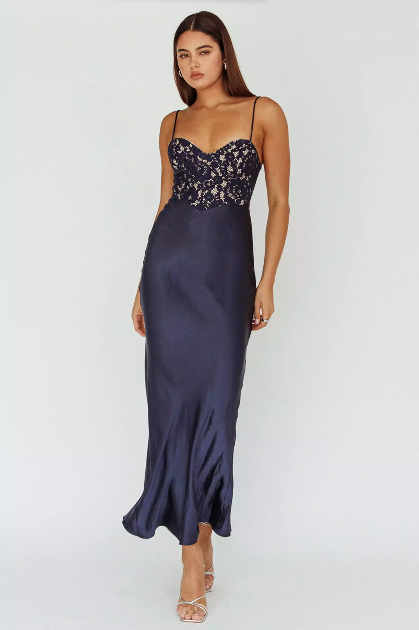 Here Comes The Sun Evening Star Lace Bodice Maxi Dress Navy - Image 3