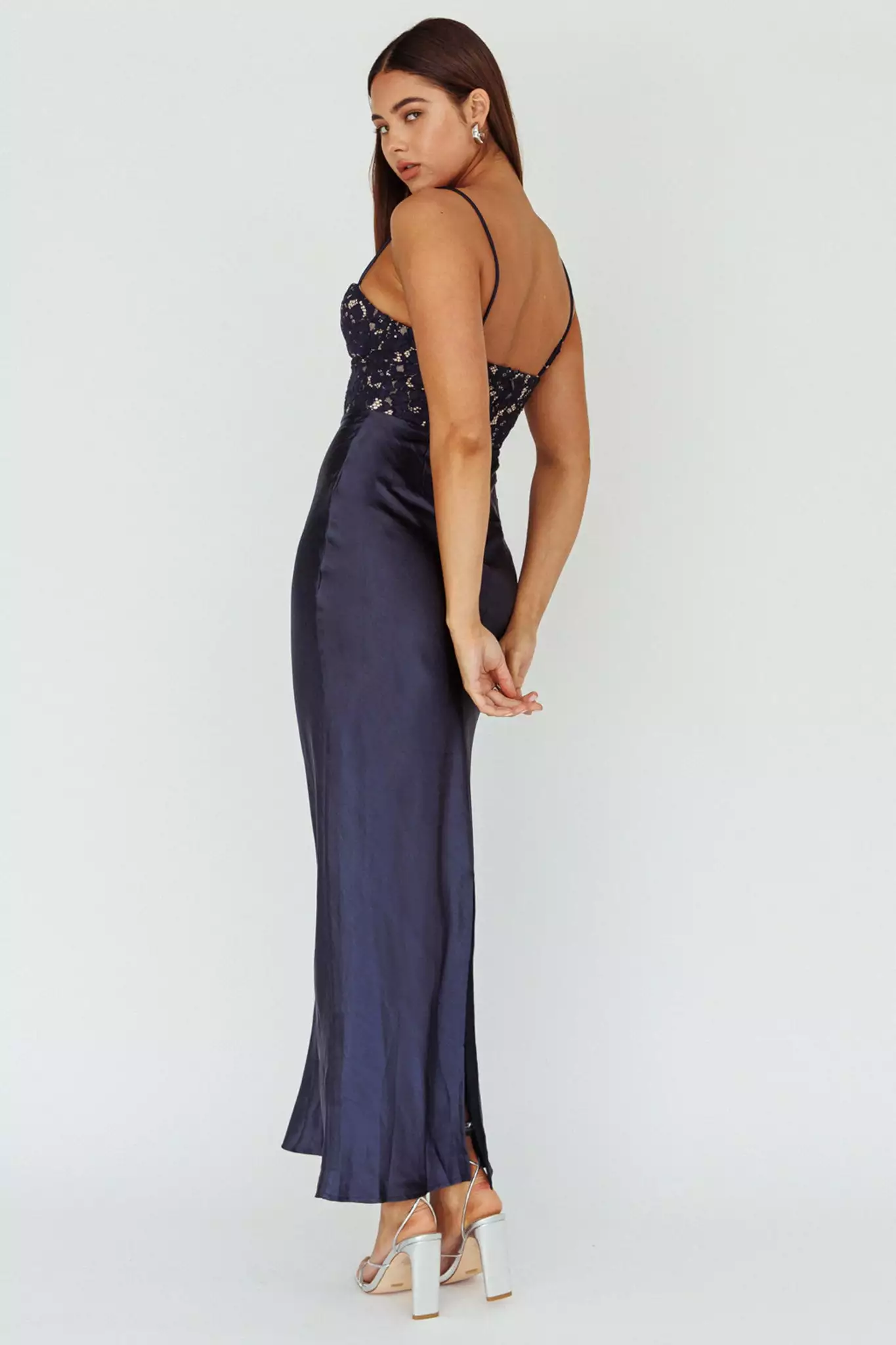 Here Comes The Sun Evening Star Lace Bodice Maxi Dress Navy - Image 2
