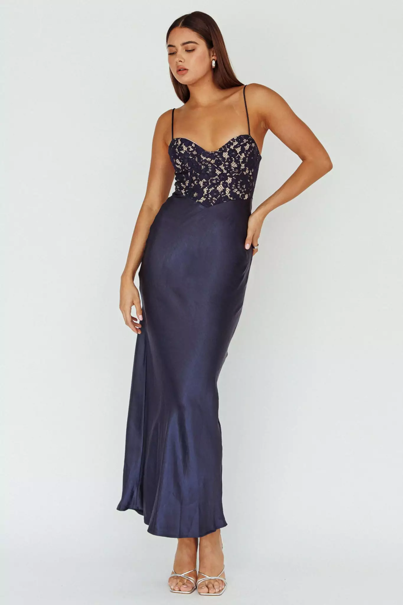 Here Comes The Sun Evening Star Lace Bodice Maxi Dress Navy - Image 5