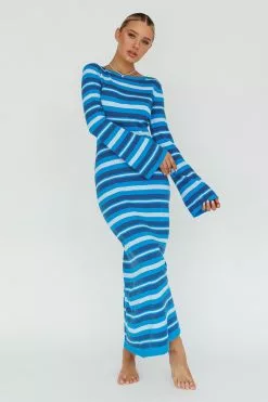 Indi Luxe Jozie Long Sleeve Maxi Dress Stripe Blue