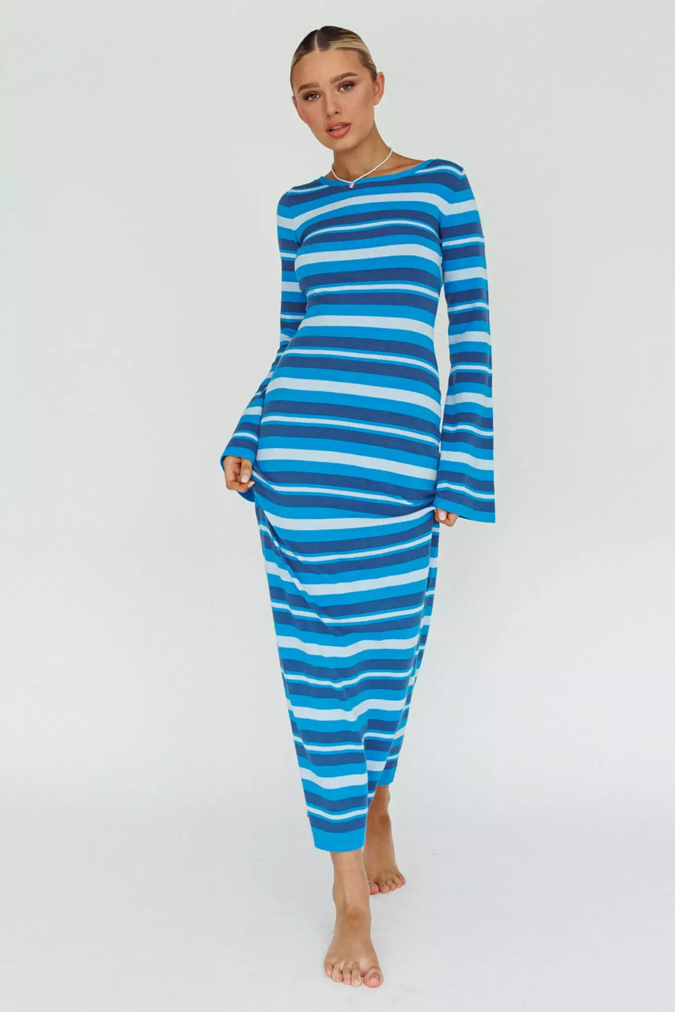 Indi Luxe Jozie Long Sleeve Maxi Dress Stripe Blue - Image 3