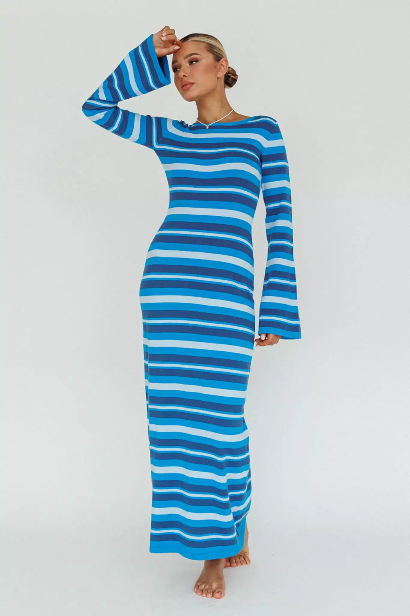 Indi Luxe Jozie Long Sleeve Maxi Dress Stripe Blue - Image 5