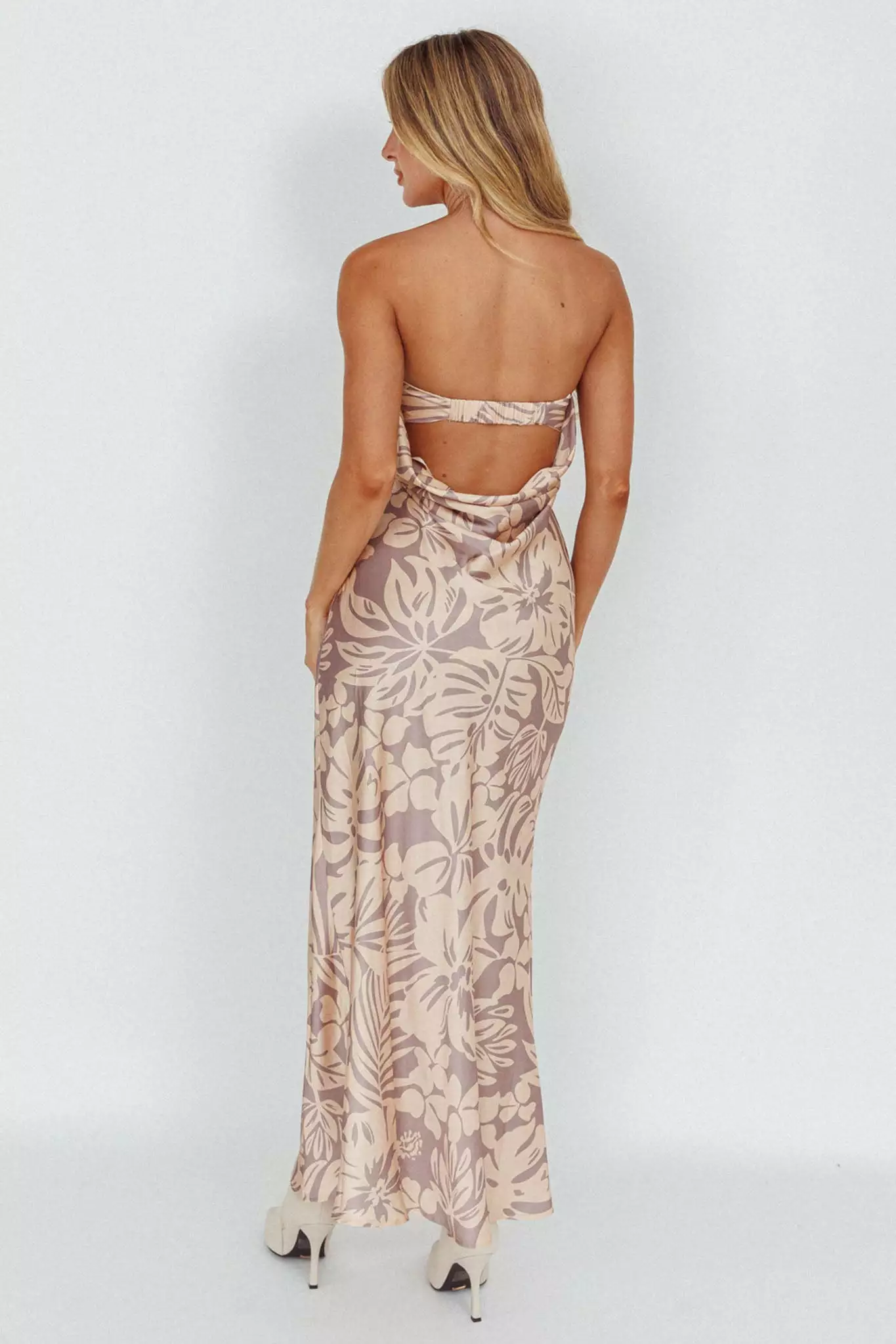 Here Comes The Sun Kona Cowl Back Midi Dress Floral Beige - Image 2