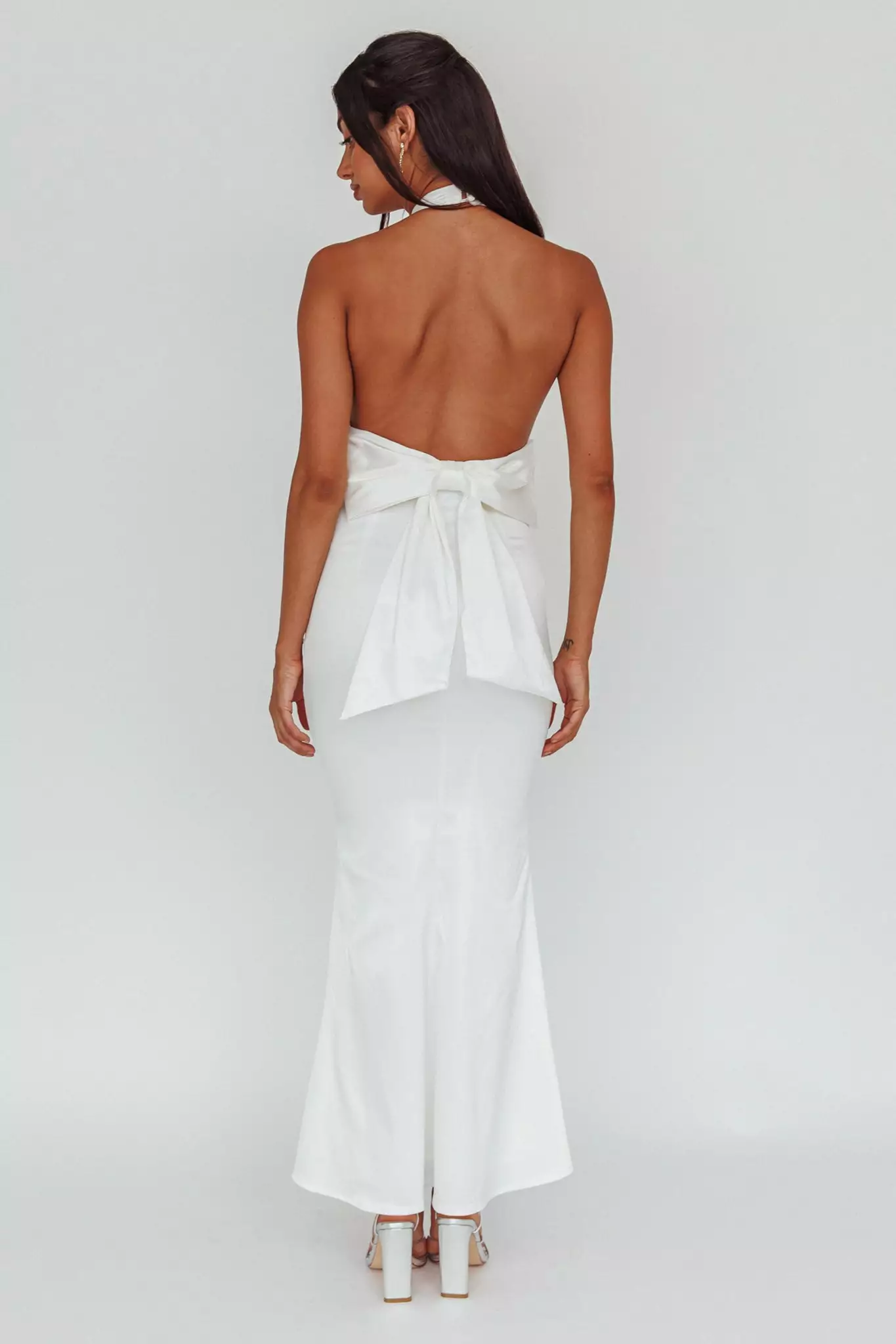Saints + Secrets Fifth Avenue Bow Back Maxi Dress White - Image 3