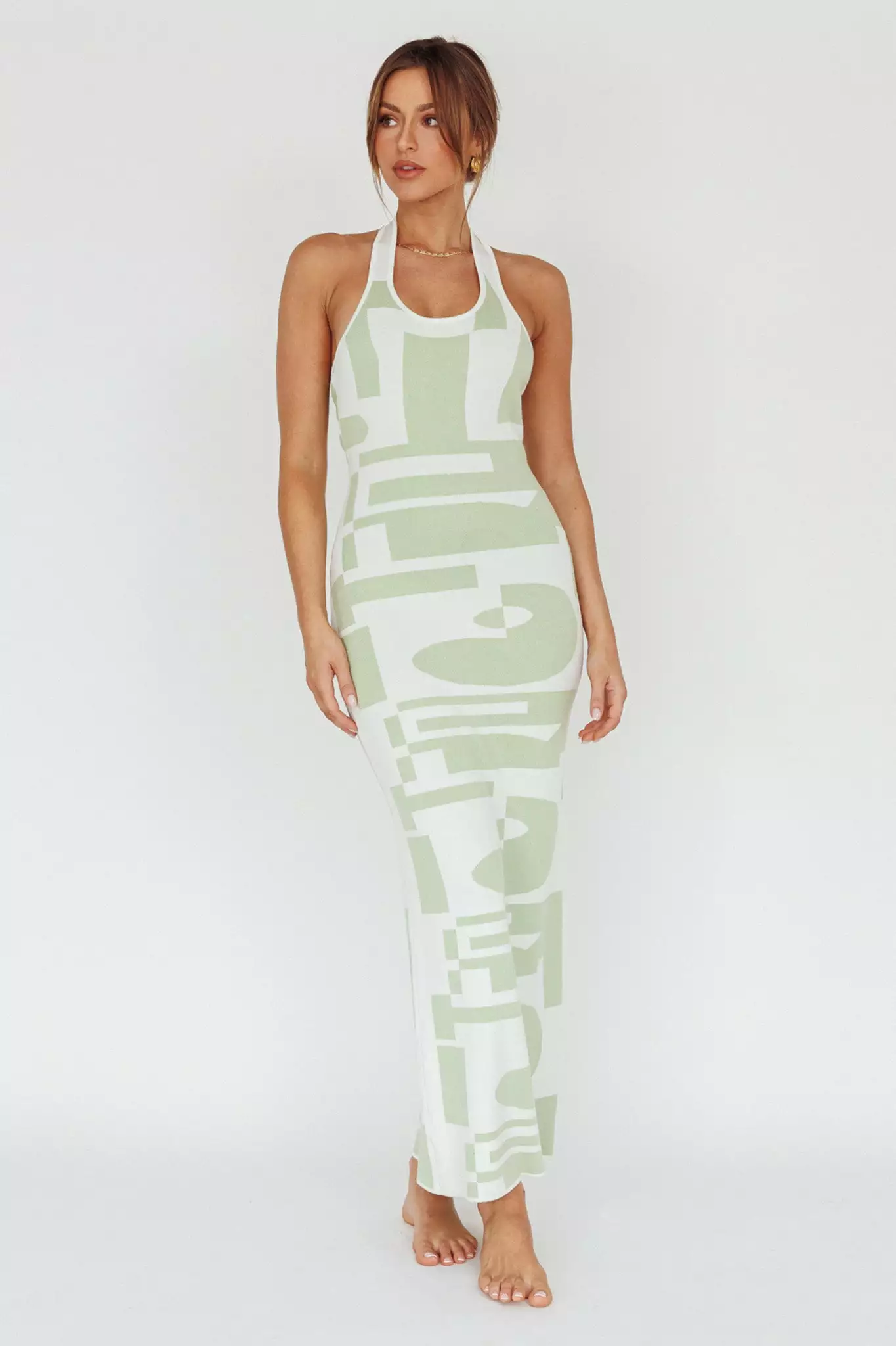 Here Comes The Sun Desert Daze Halterneck Knit Dress Sage - Image 3