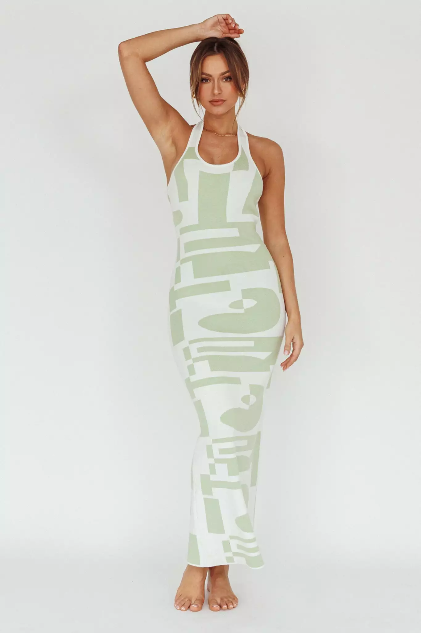 Here Comes The Sun Desert Daze Halterneck Knit Dress Sage - Image 7