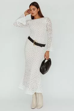 INDIKAH Kasia Long Sleeve Crochet Maxi Dress White