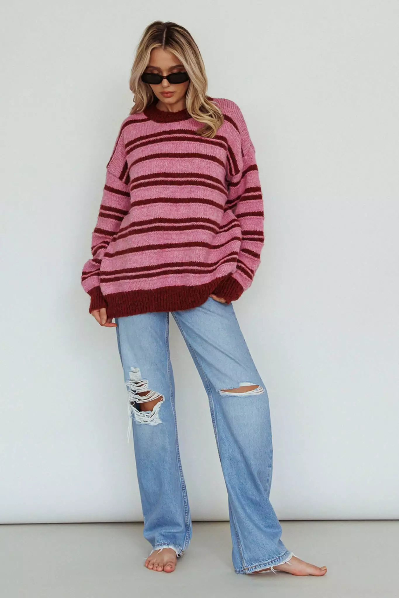 INDIKAH Jona Relaxed Knit Sweater Striped Pink