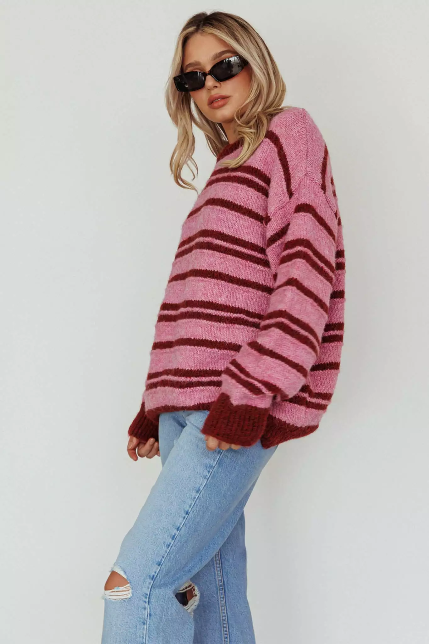 INDIKAH Jona Relaxed Knit Sweater Striped Pink - Image 8
