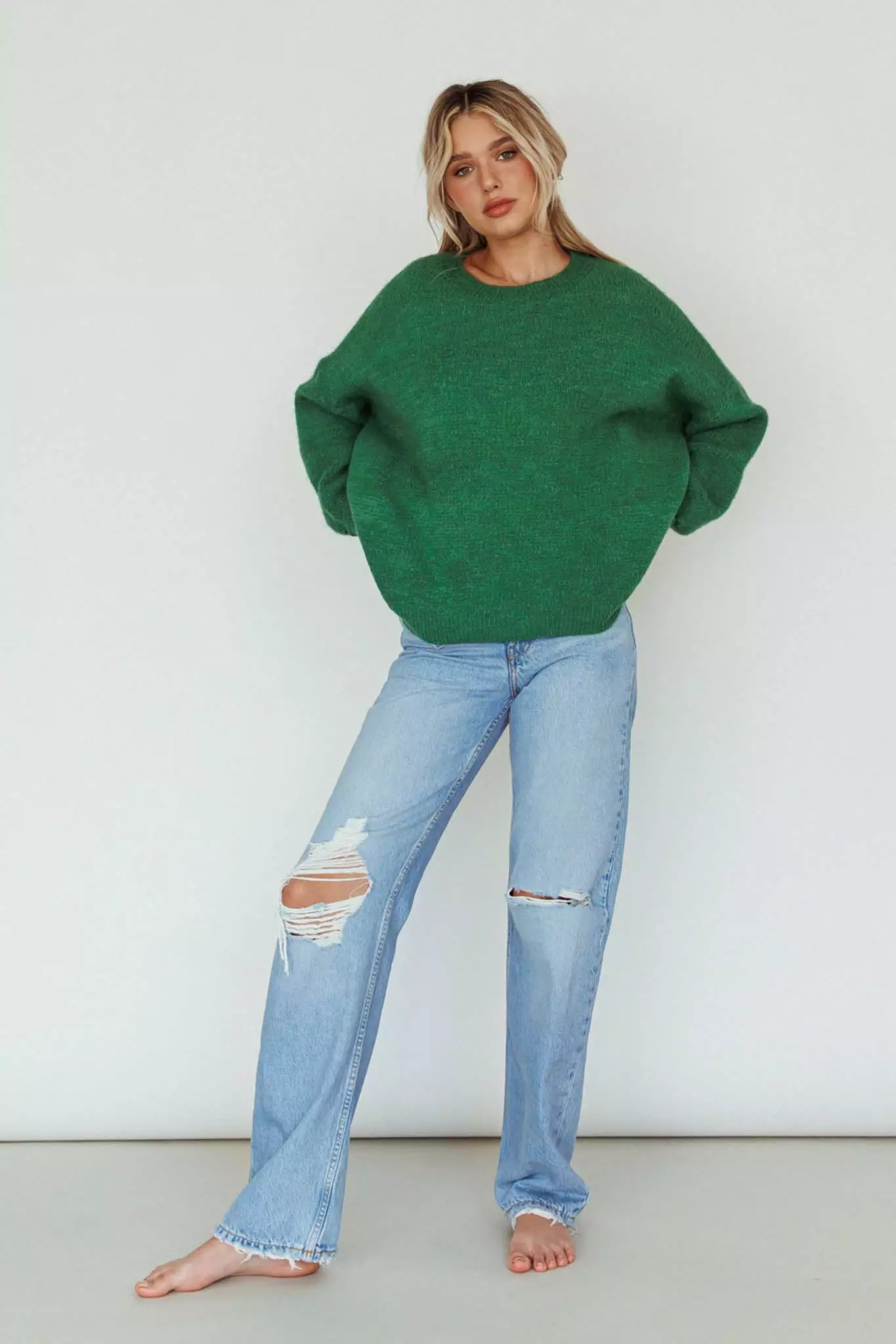 Mika&Gala Kayce Dropped Shoulder Knit Sweater Green - Image 8