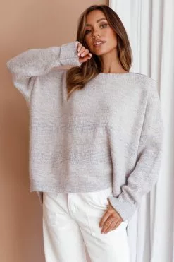 Mika&Gala Kayce Dropped Shoulder Knit Sweater Grey