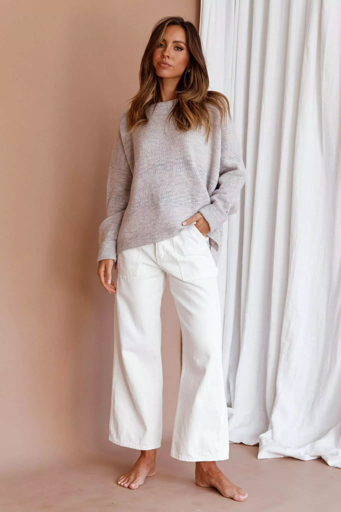 Mika&Gala Kayce Dropped Shoulder Knit Sweater Grey - Image 3