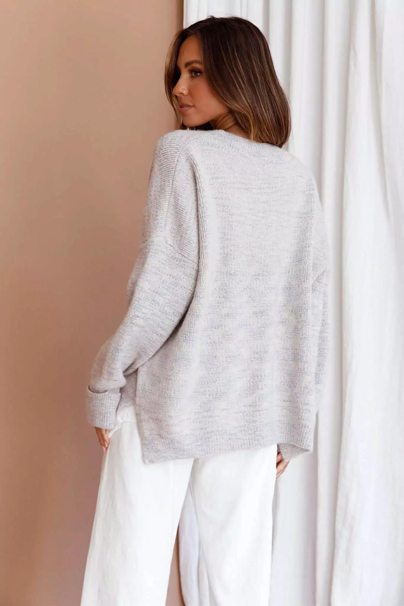 Mika&Gala Kayce Dropped Shoulder Knit Sweater Grey - Image 2