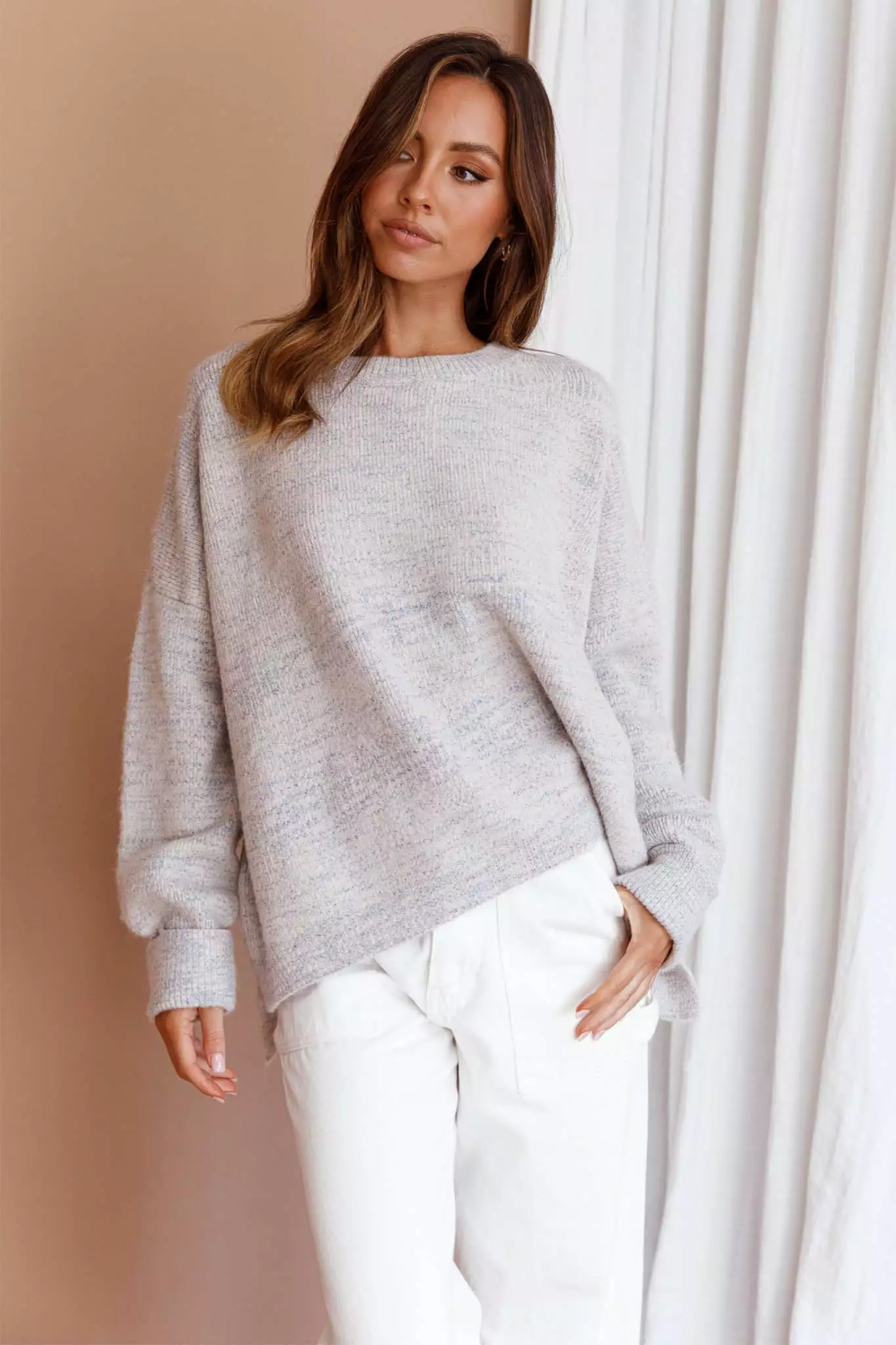 Mika&Gala Kayce Dropped Shoulder Knit Sweater Grey - Image 5