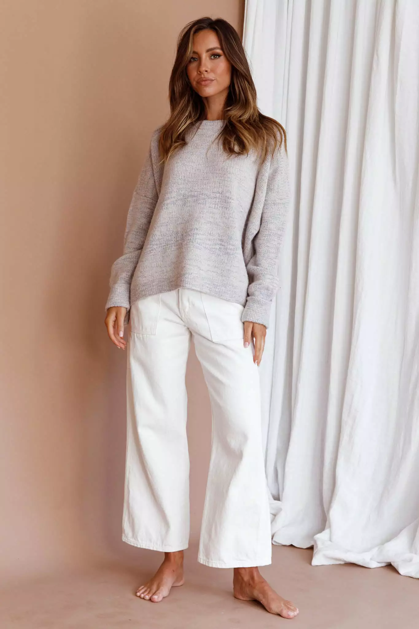 Mika&Gala Kayce Dropped Shoulder Knit Sweater Grey - Image 7